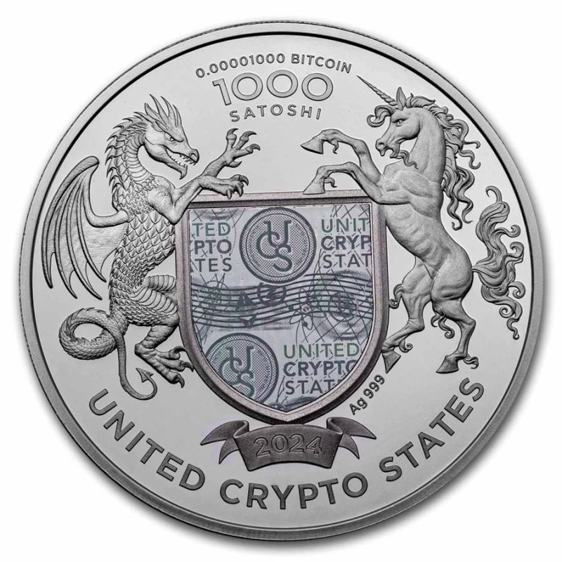Серебряная монета Соединенных Крипто-Штатов Свобода Украины 2024 Proof 1 oz Коллекционные монеты