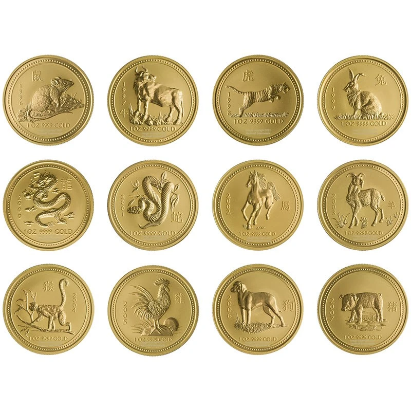 Золотые монеты Австралии Лунар I 1996-2007 набор 12 oz Коллекционные монеты