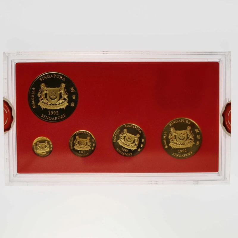 Золотые монеты Сингапура Лев 1992 Proof набор 59,07 г Коллекционные монеты