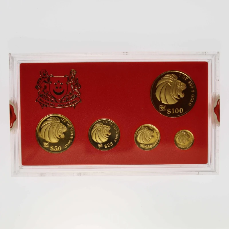 Золотые монеты Сингапура Лев 1992 Proof набор 59,07 г Коллекционные монеты