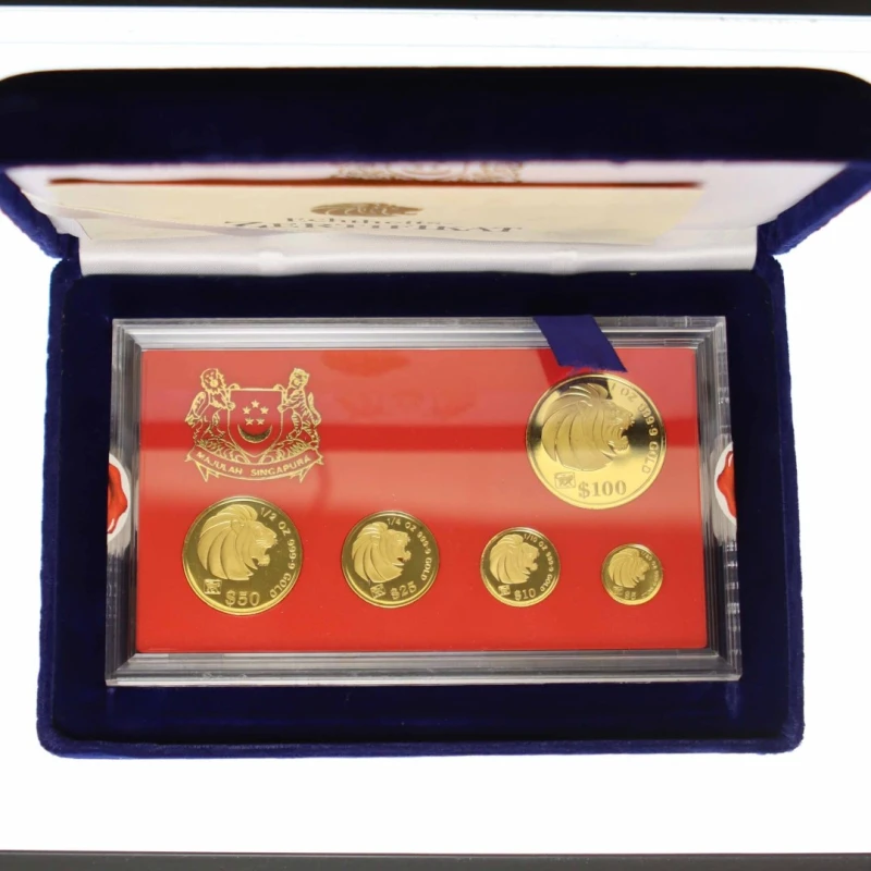 Золотые монеты Сингапура Лев 1992 Proof набор 59,07 г Коллекционные монеты