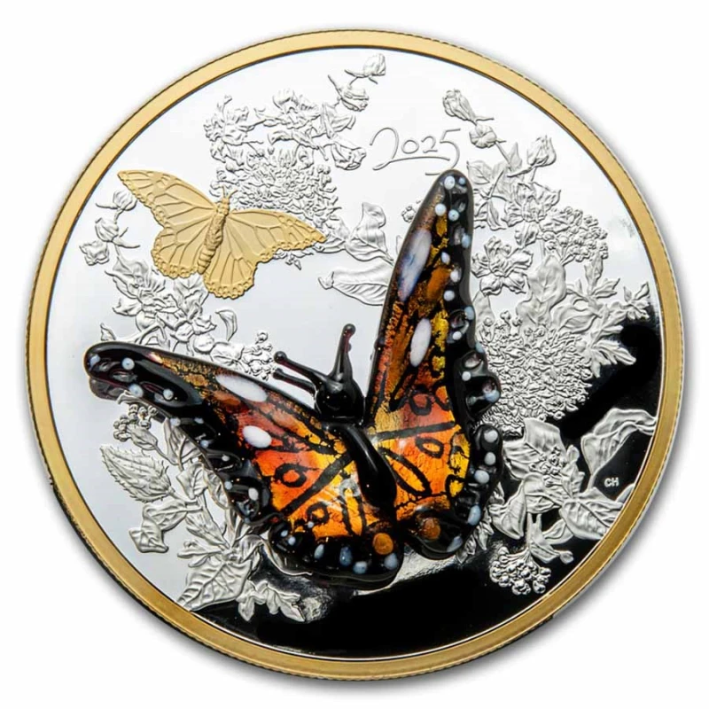 Серебряная монета Канады Бабочка-монарх из Мурано 2025 Proof 502,5 г Коллекционные монеты