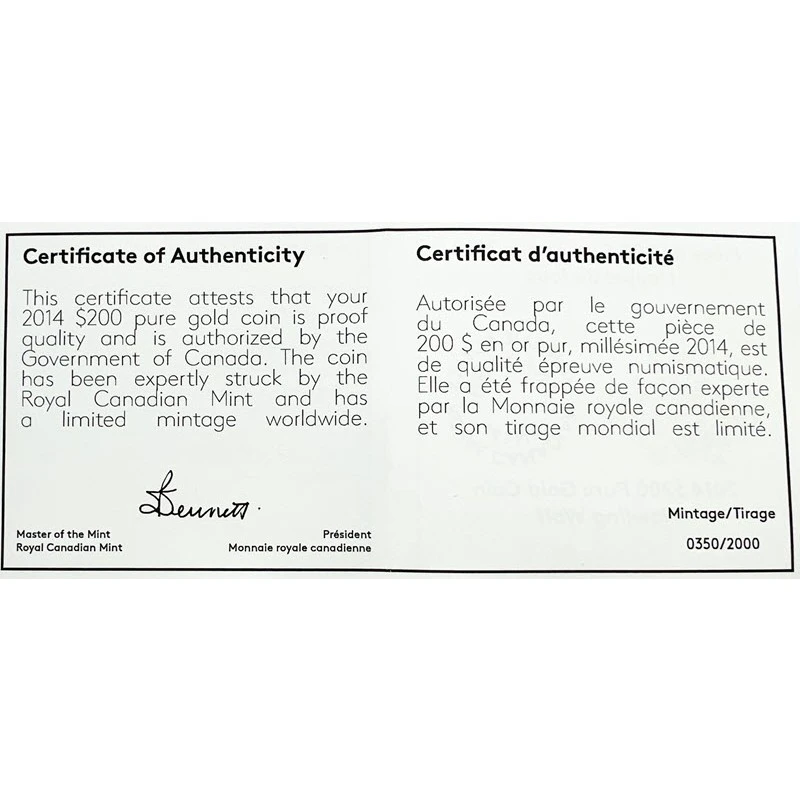 Золотая монета Канады Воющий волк 2014 Proof 1 oz Коллекционные монеты