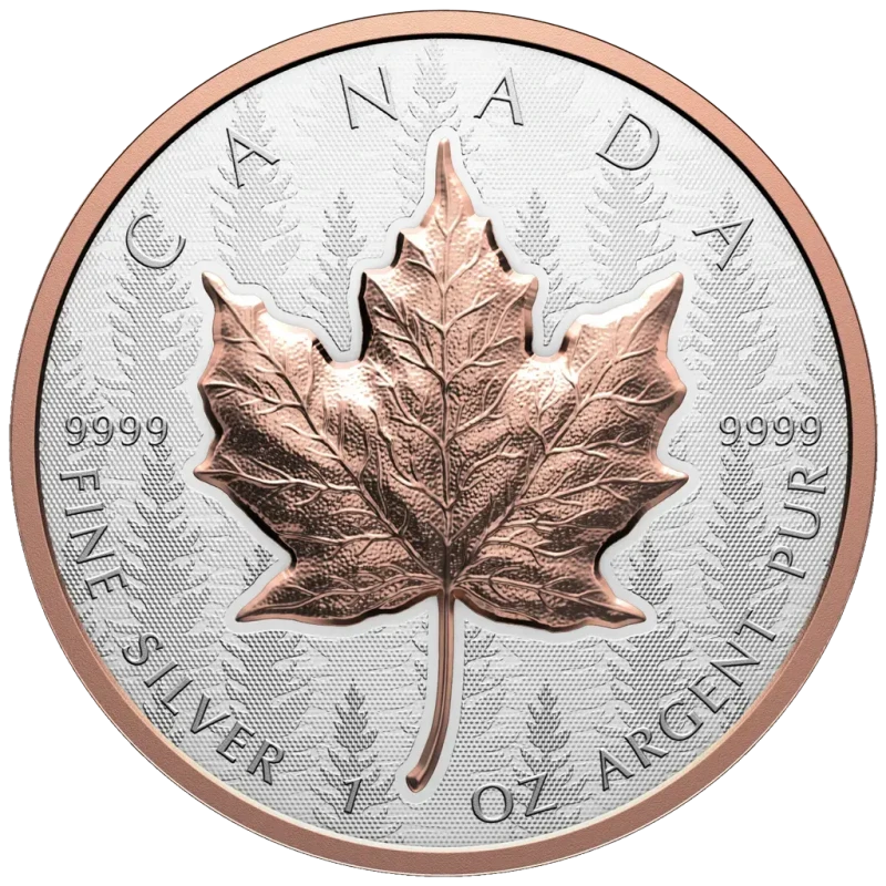 Серебряная монета Канады Кленовый лист 2025 позолота 1 oz Коллекционные монеты