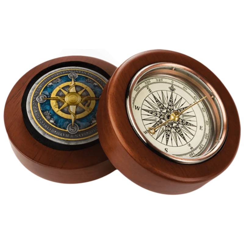 Cеребряная монета Ниуэ Роза ветров 2026 позолота цвет 2 oz Коллекционные монеты