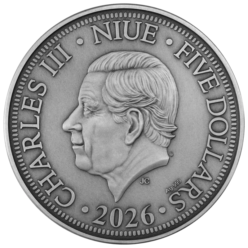 Cеребряная монета Ниуэ Роза ветров 2026 позолота цвет 2 oz Коллекционные монеты