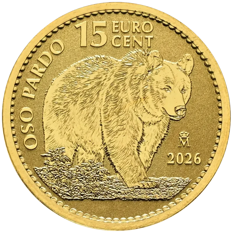 Золотая монета Испании Бурый Медведь 2026 1/10 oz Коллекционные монеты