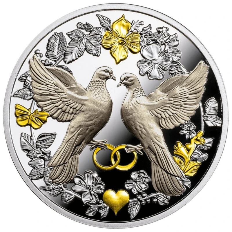 Серебряная монета Камеруна Свадебные голуби 2026 Proof 17,5 г Коллекционные монеты