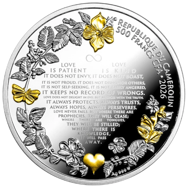 Серебряная монета Камеруна Свадебные голуби 2026 Proof 17,5 г Коллекционные монеты