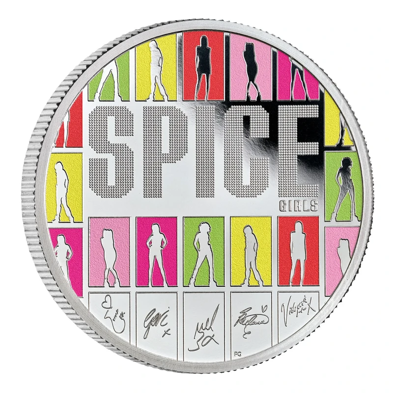 Серебряная монета Великобритании Спайс Гёрлз 2026 Proof цвет 1 oz Коллекционные монеты