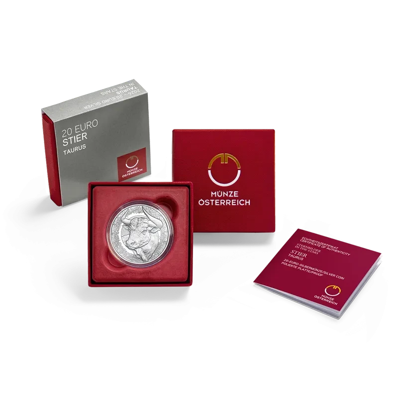 Серебряная монета Австрии Телец 2026 Proof 20,74 г Коллекционные монеты