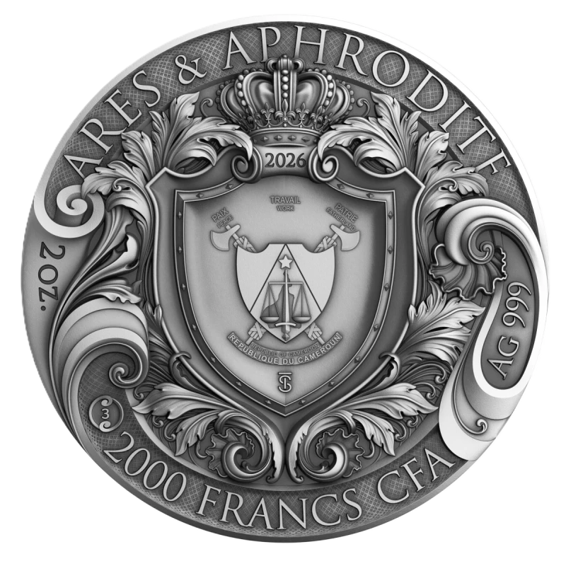 Серебряная монета Камеруна Арес и Афродита 2026 2 oz Коллекционные монеты