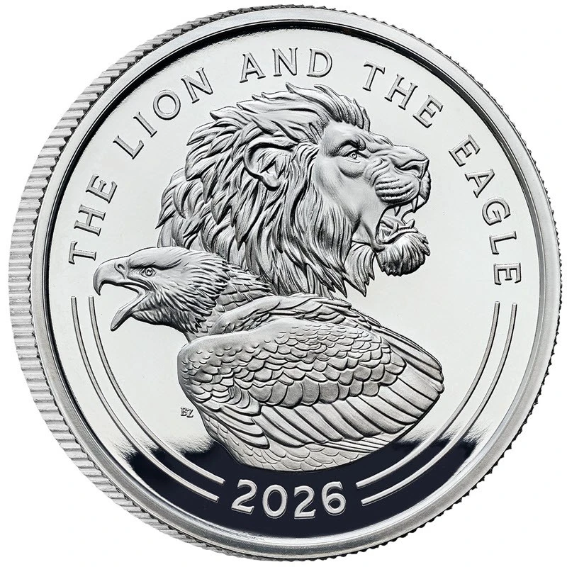 Серебряная монета Великобритании Лев и Орел 2026 Proof 1 oz Коллекционные монеты