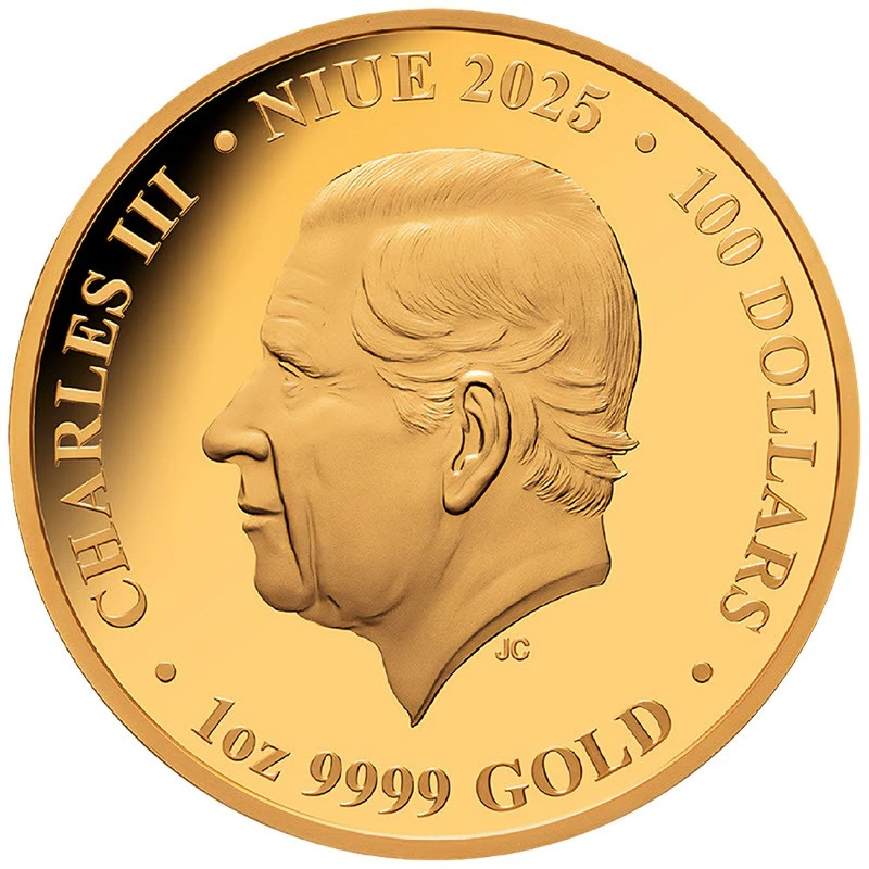 Золотая монета Ниуэ Волк 2025 Proof цвет 1 oz Коллекционные монеты