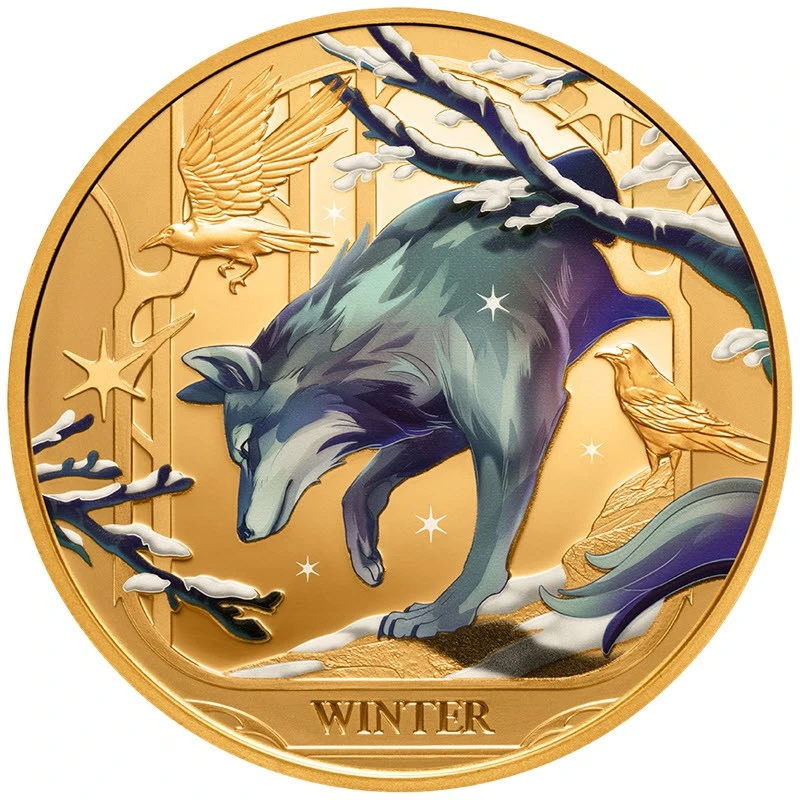 Золотая монета Ниуэ Волк 2025 Proof цвет 1 oz Коллекционные монеты