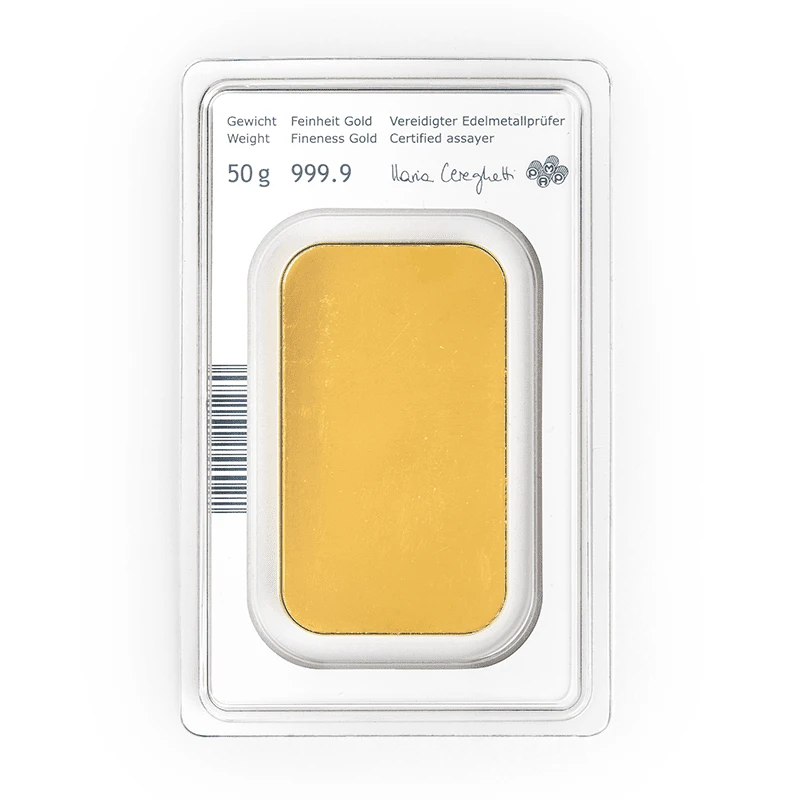 Золотой слиток Австрийского монетного двора 50 г (0.9999) Инвестиционные слитки