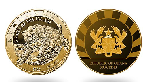 Золотые монеты Гиганты Ледникового периода. Саблезубая кошка