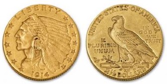 Золотая монета Голова Индейца